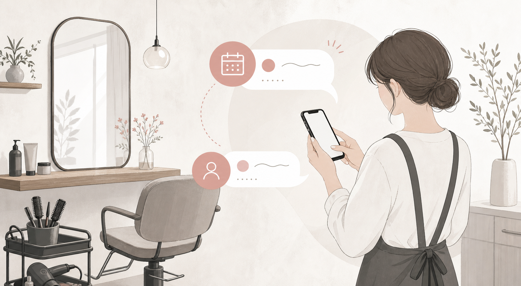 美容室のLINE活用をイメージしたイラスト