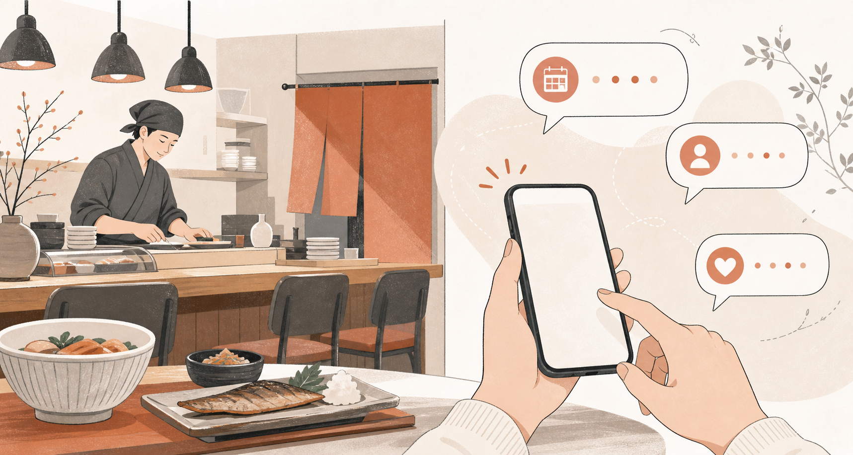 大阪の飲食店のLINE活用をイメージしたイラスト